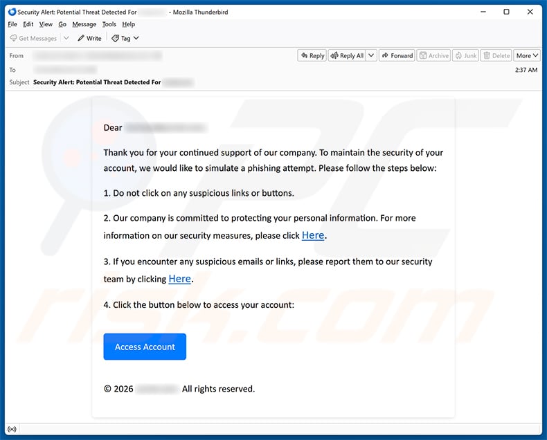 Phishing Attempt Simulation Email Scam email spam campaign
