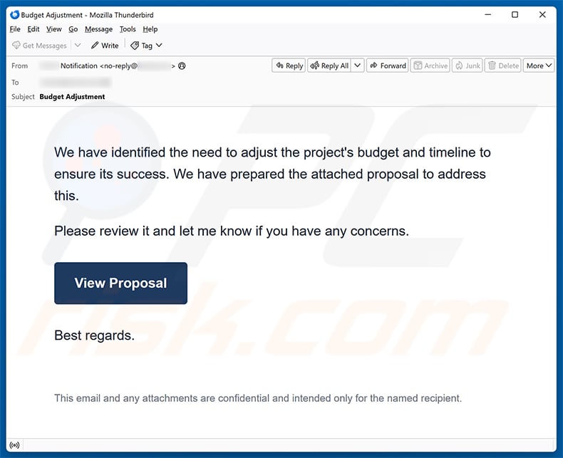Project's Budget And Timeline Adjustment Email Scam email spam campaign