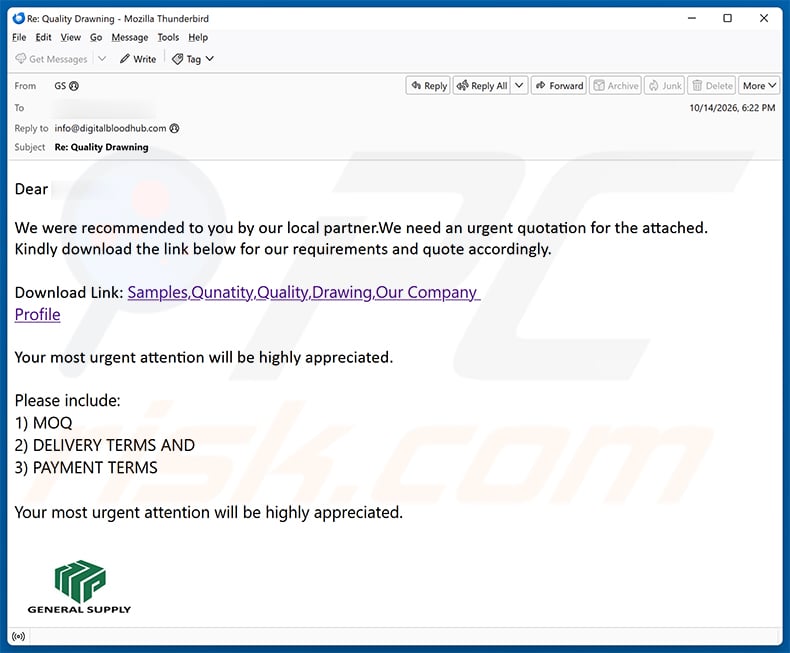 Quotation And Technical Details email scam (2026-10-15 - sample 2)