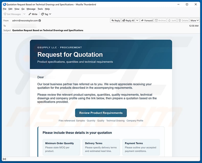 Quotation And Technical Details email scam (2026-10-15 - sample 1)