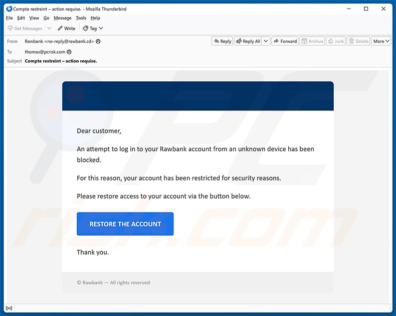 Rawbank Log In Attempt Email Scam email spam campaign
