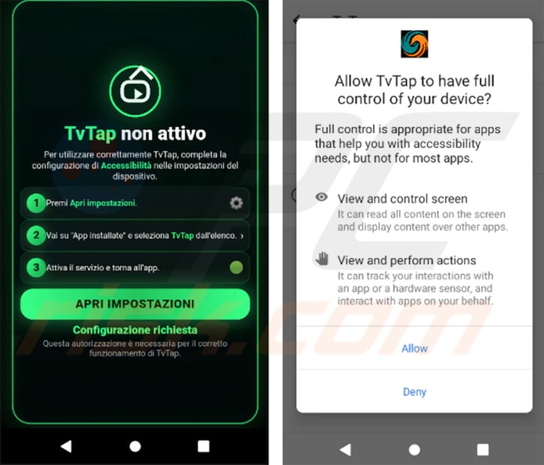 RemControl banking trojan requesting Accessibility Service access