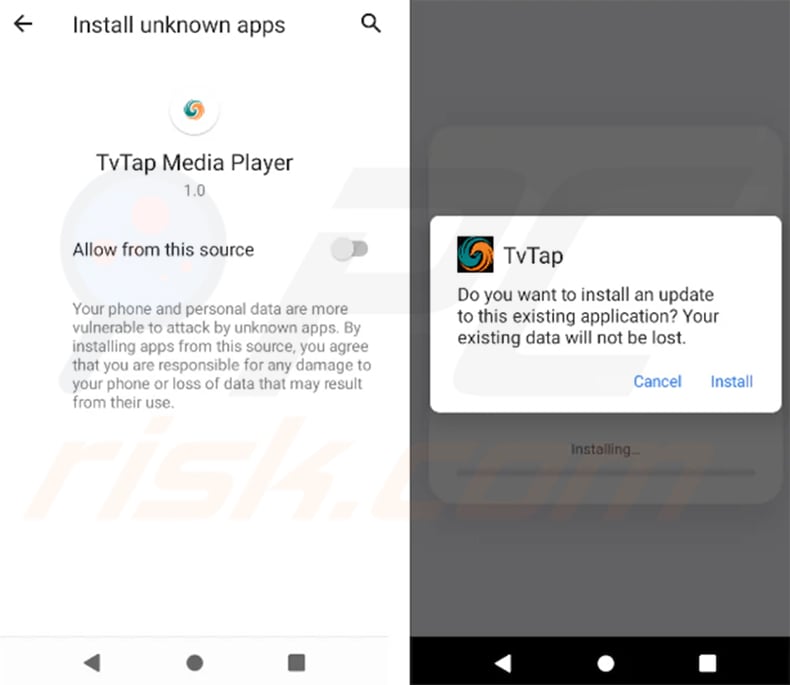 RemControl banking trojan dropper fake TVTap update screen