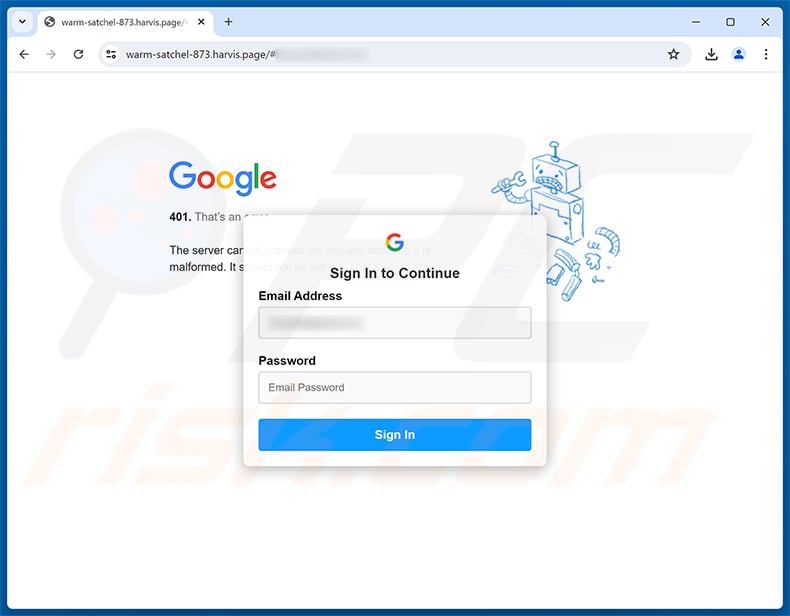 Report Review email scam phishing page
