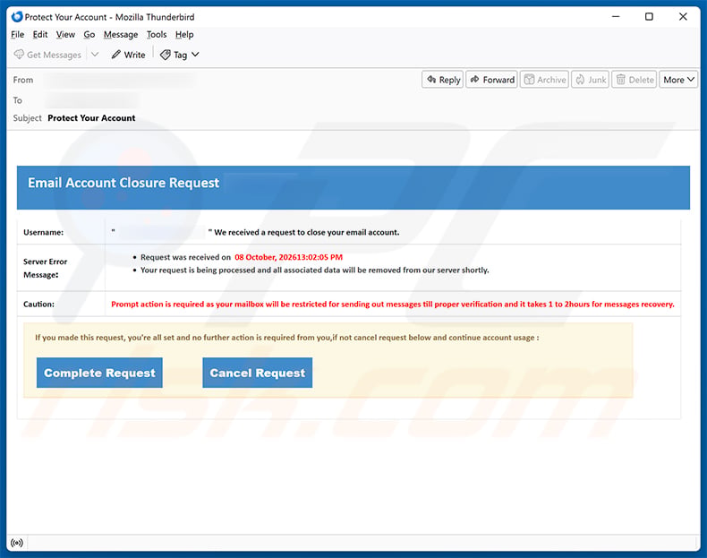 Request To Close Your Email Scam (2026-10-09)