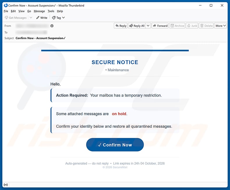 Secure Notice - Mailbox Has A temporary Restriction Email Scam (2026-10-07)