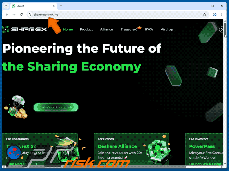 Appearance of ShareX Airdrop Scam scam (GIF)