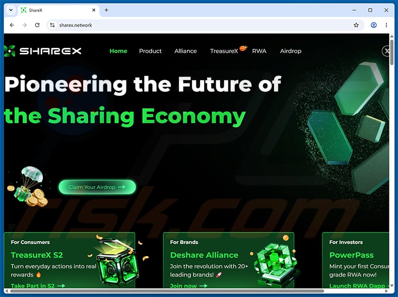 ShareX Airdrop Scam real website (sharex.network)