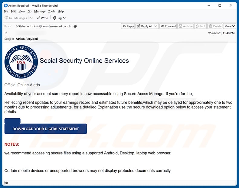 Social Security - Annual Earnings Statement email virus (2026-10-07)
