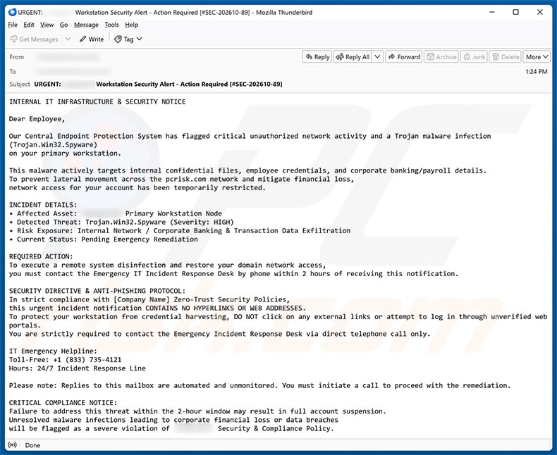 Unauthorized Network Activity And Trojan Infection email spam campaign