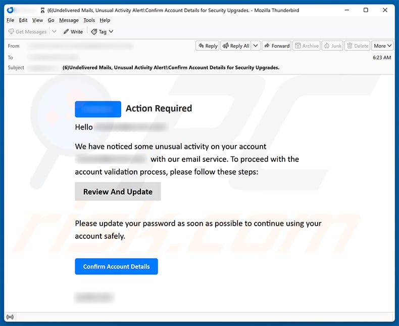 Unusual Activity On Your Account email scam (2026-10-21)