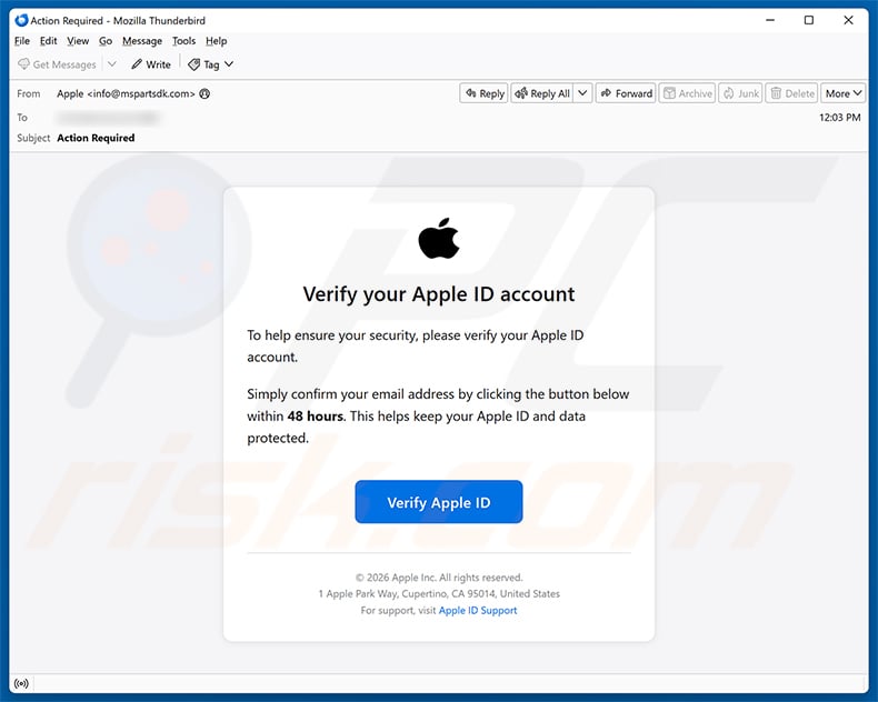 Verify Your Apple ID Account email spam campaign