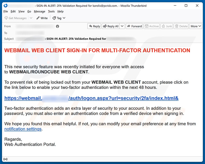 Webmail multi-factor authentication email scam (2026-10-15)