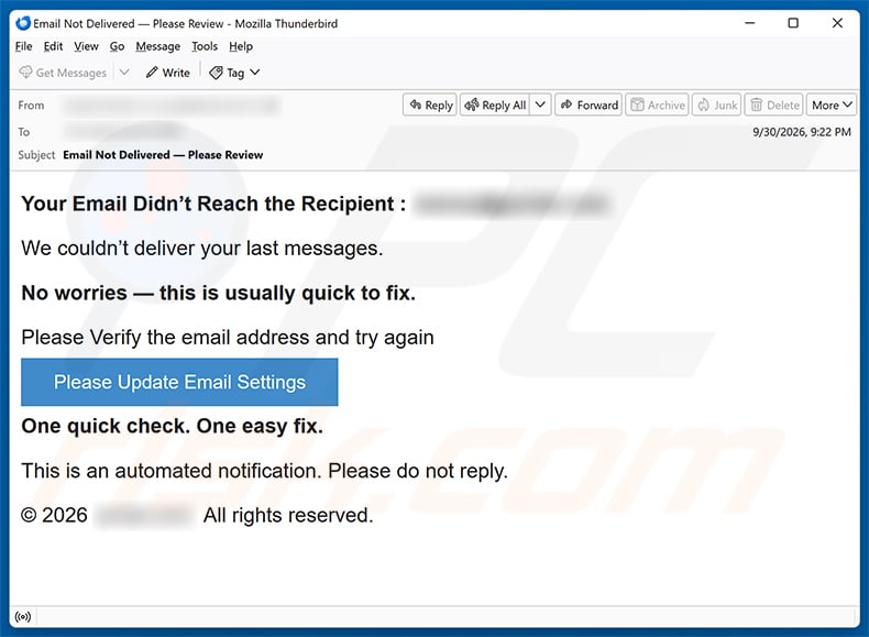 Your Email Didn't Reach The Recipient Scam email spam campaign
