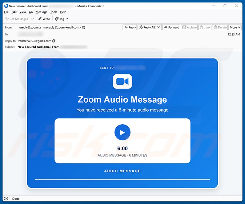 Zoom Audio Message Email Scam email spam campaign