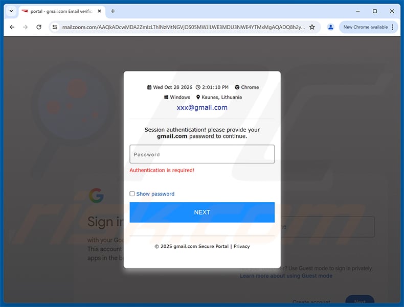 Zoom Audio Message Email Scam phishing page