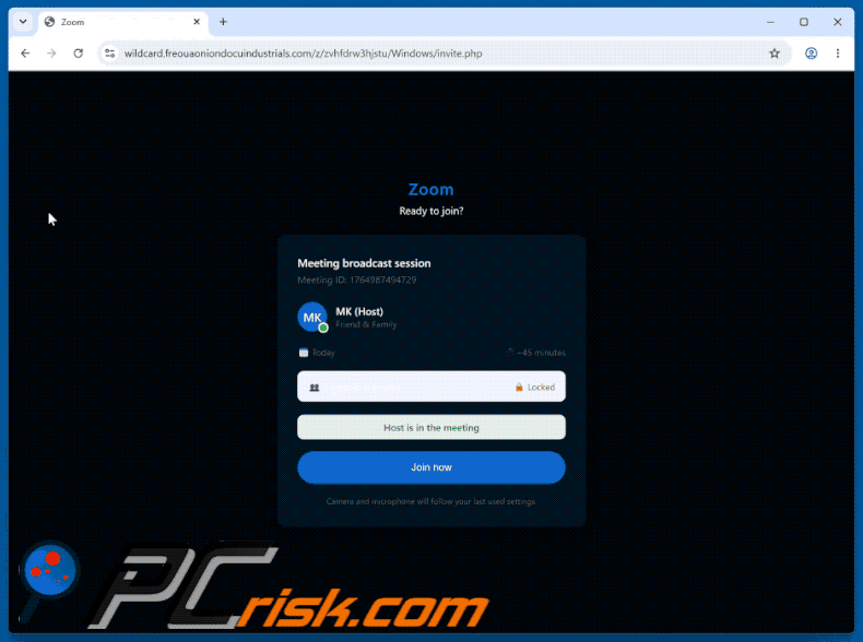 Malicious website promoted through Zoom Meeting Invitation Email Virus spam campaign