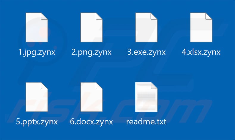 Files encrypted by Zynex ransomware (.zynx extension)