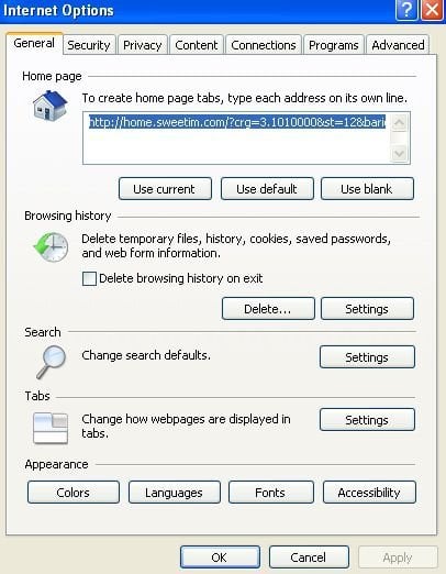 sweetim toolbar Internet Explorer