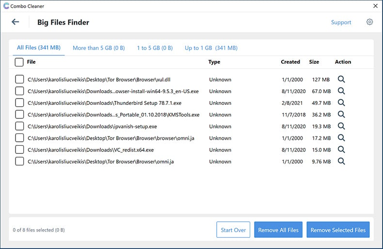 Combo Cleaner for Windows - Big Files Finder