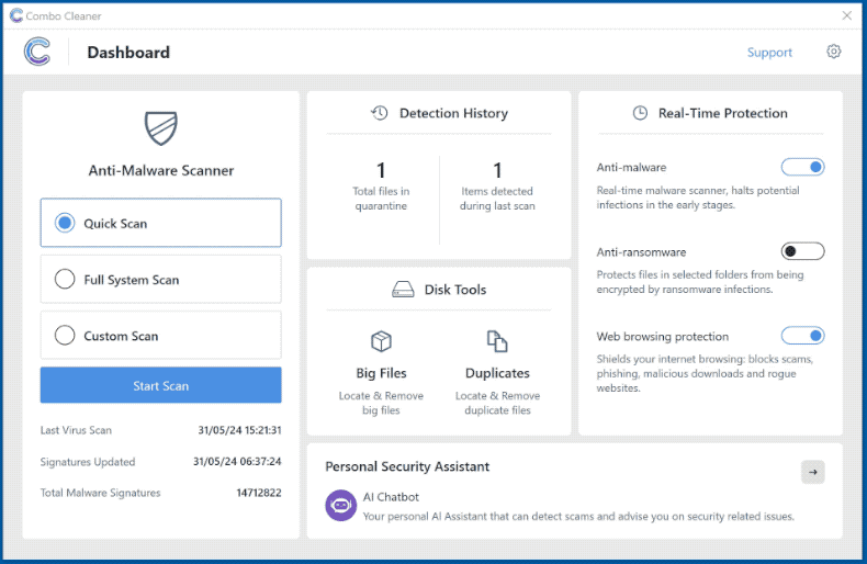 Appearance of Combo Cleaner Anti-Malware for Windows
