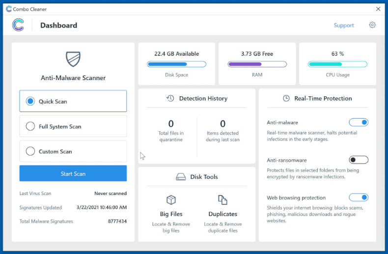 Appearance of Combo Cleaner Anti-Malware for Windows