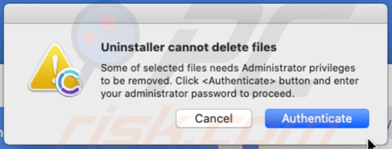 Autheticate program removal in Combo Cleaner