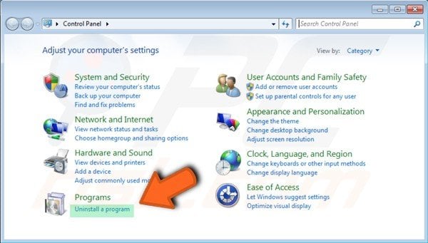 Windows 7 Control Panel - uninstall a program