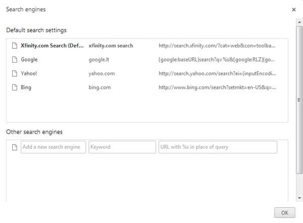 xfinity default search engine Google Chrome