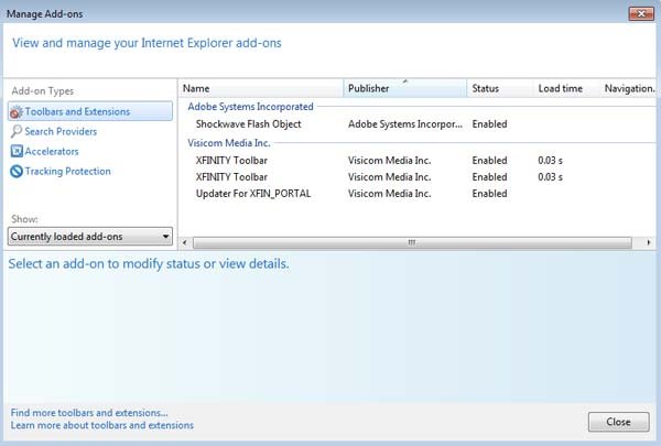 xfinity toolbar Internet Explorer