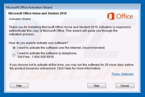 Microsoft Office Activation Wizard Scam