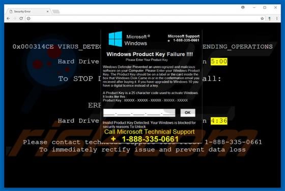 Windows Product Key Failure Scam
