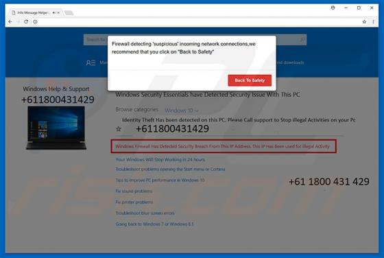 Windows Security Essentials Have Detected Issue Scam