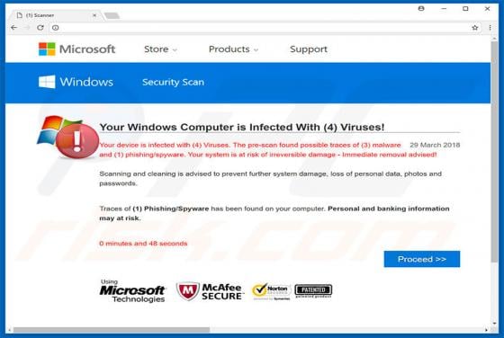 Your Windows Computer Is Infected With (4) Viruses! POP-UP Scam