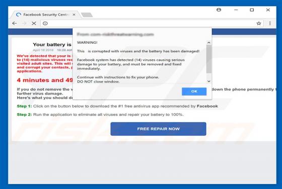 Your Battery Is Damaged By Viruses POP-UP Scam