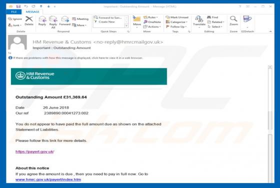HM Revenue & Customs Outstanding Amount Email SPAM