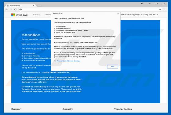Attention Your Computer Has Been Infected POP-UP Scam