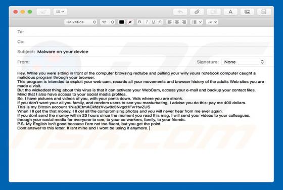 Porn Blackmail Email SCAM