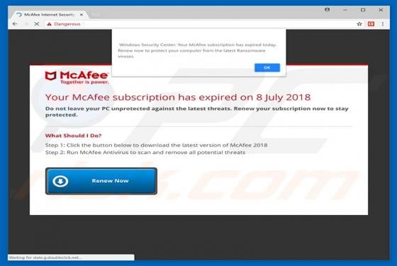 Your McAfee Subscription Has Expired POP-UP Scam