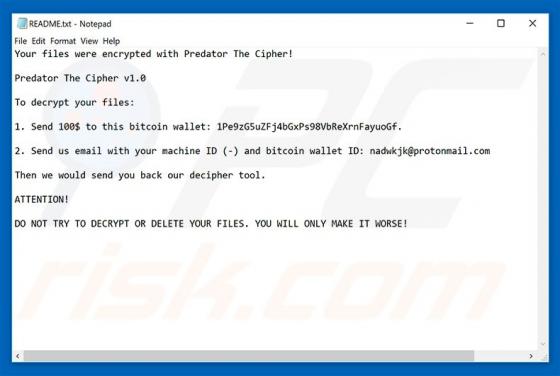Predator The Cipher Ransomware