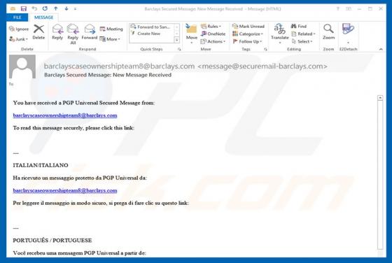 Barclays Secured Message Email Virus