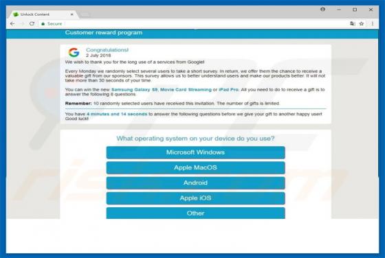 Google Customer Reward Program POP-UP Scam