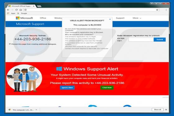 Your Registration Key Is Blocked POP-UP Scam