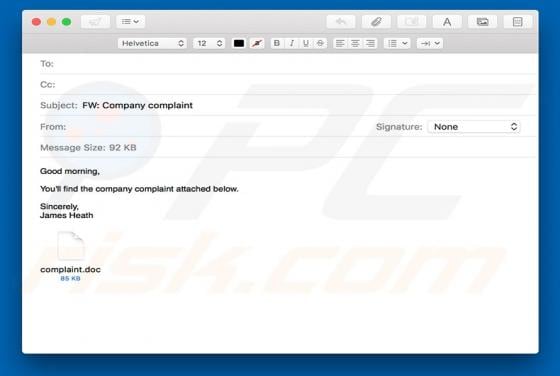 Company Complaint Email Virus