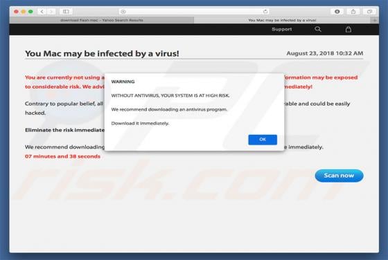 WARNING WITHOUT ANTIVIRUS, YOUR SYSTEM IS AT HIGH RISK POP-UP Scam (Mac)