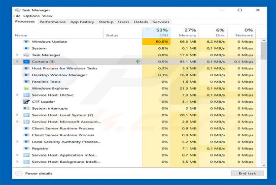 Cortana.exe Crypto Miner Virus