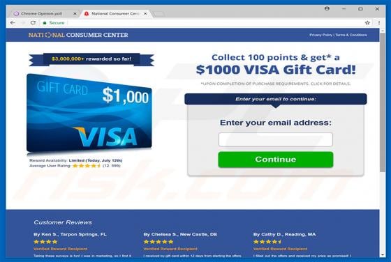 $1000 VISA Gift Card POP-UP Scam