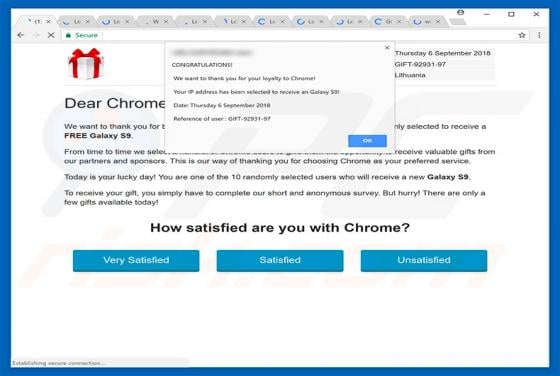 Dear Chrome User, Congratulations! POP-UP Scam