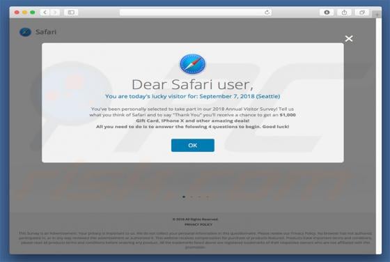 Dear Safari User, You Are Today's Lucky Visitor POP-UP Scam (Mac)