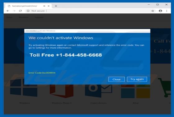 We Couldn't Activate Windows POP-UP Scam